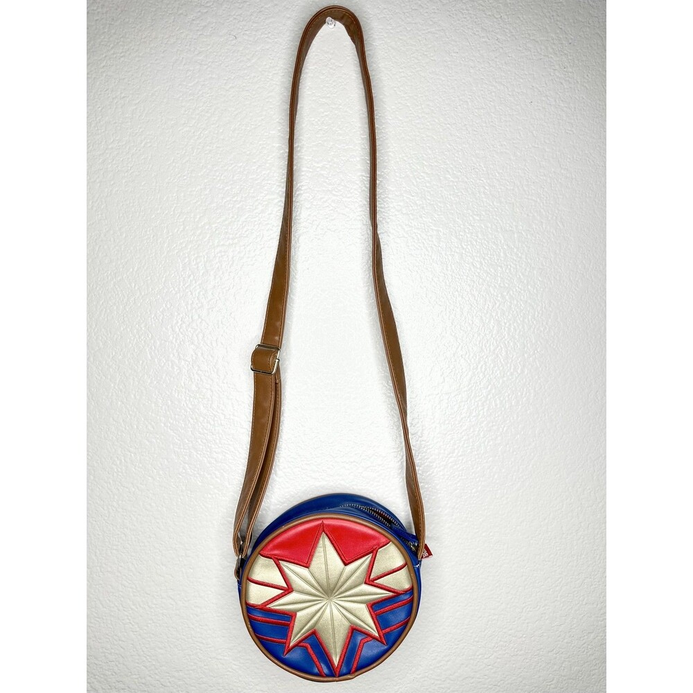 Disney Crossbody Bag Womens Small Blue Red Faux Leather Captain Marvel Star